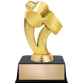 Coach Whistle Trophy, 6" Gold Award On Black Base - Add Your Own Engraving, 20 Pack