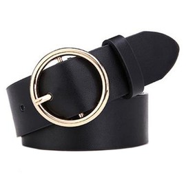 MESHIKAIER Women Fashion PU Leather Belt Casual Waist Belt with Round Metal Buckle (Black)