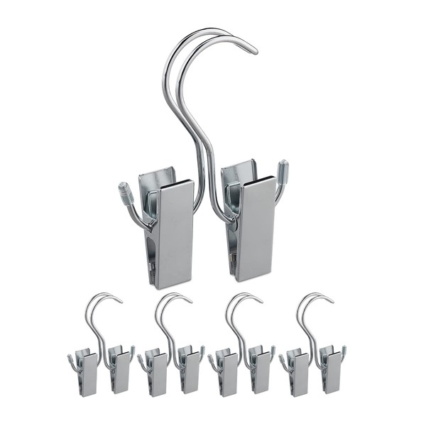Relaxdays Boot Clips Set of 5 Double Clamp Rubberised Storage Boots & Hats Iron Boot Hanger Silver 5 Pieces