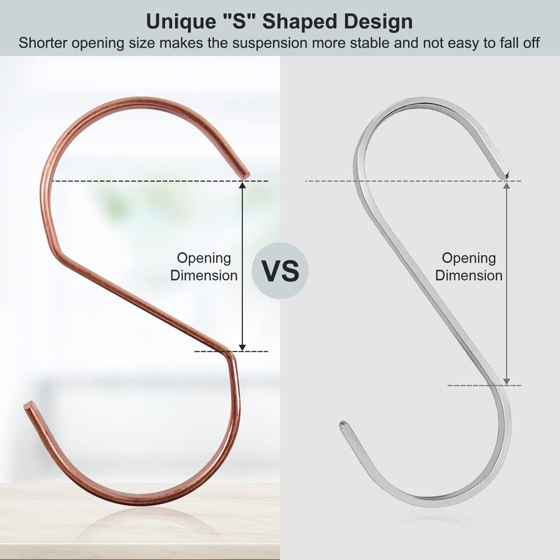 SumDirect 10pcs 4 Inch Rose Gold Flat S Hooks, Heavy
