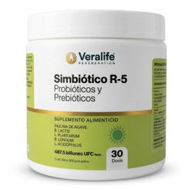 Simbiótico-R5: Probióticos y Prebióticos Avanzados | Con Inulina de Agave, Lactobacillus y Bifidobacteria | Apoyo Digestivo y Flora Intestinal | 300g 