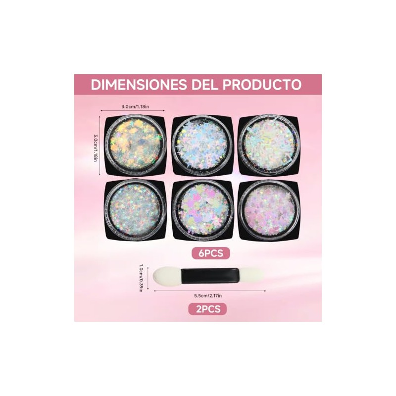 Gel con Purpurina Corporal y Facial 6pcs + 1pcs Aplicador
