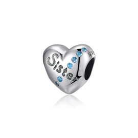 925 Sterling Silver Sister Heart Charms for Bracelets and Necklaces Love Heart Beads Family Charms Birthday Jewelry Gift for Women Girls
