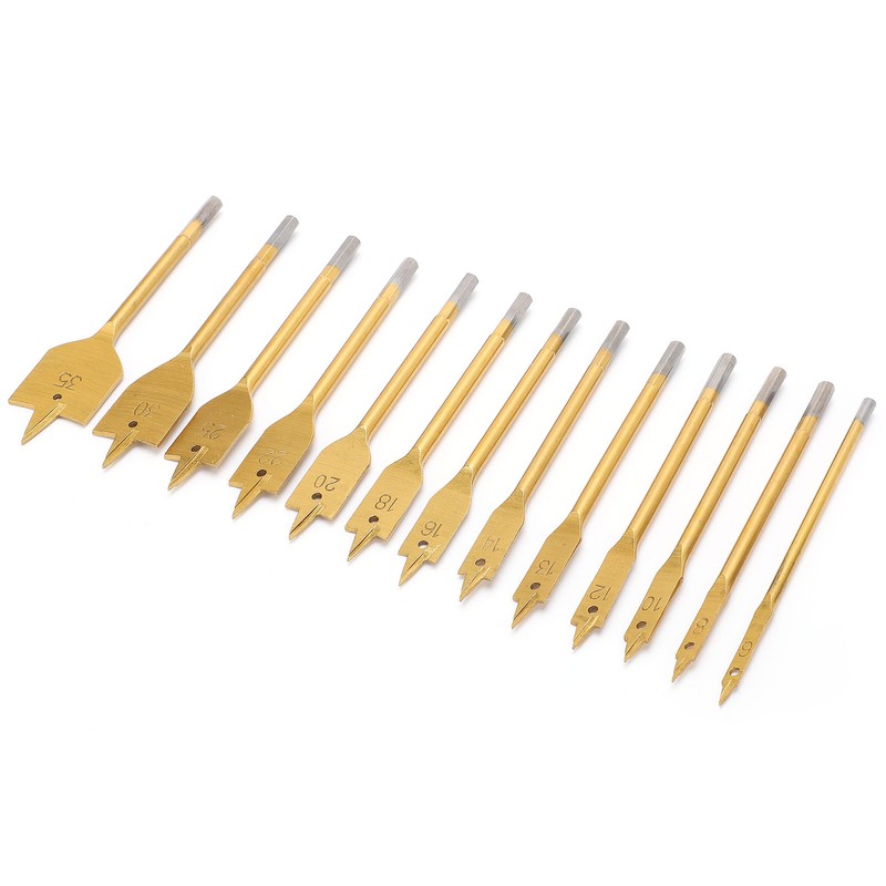 13Pcs 1/4in Hex Shank High Carbon Steel Flat Drill Bit
