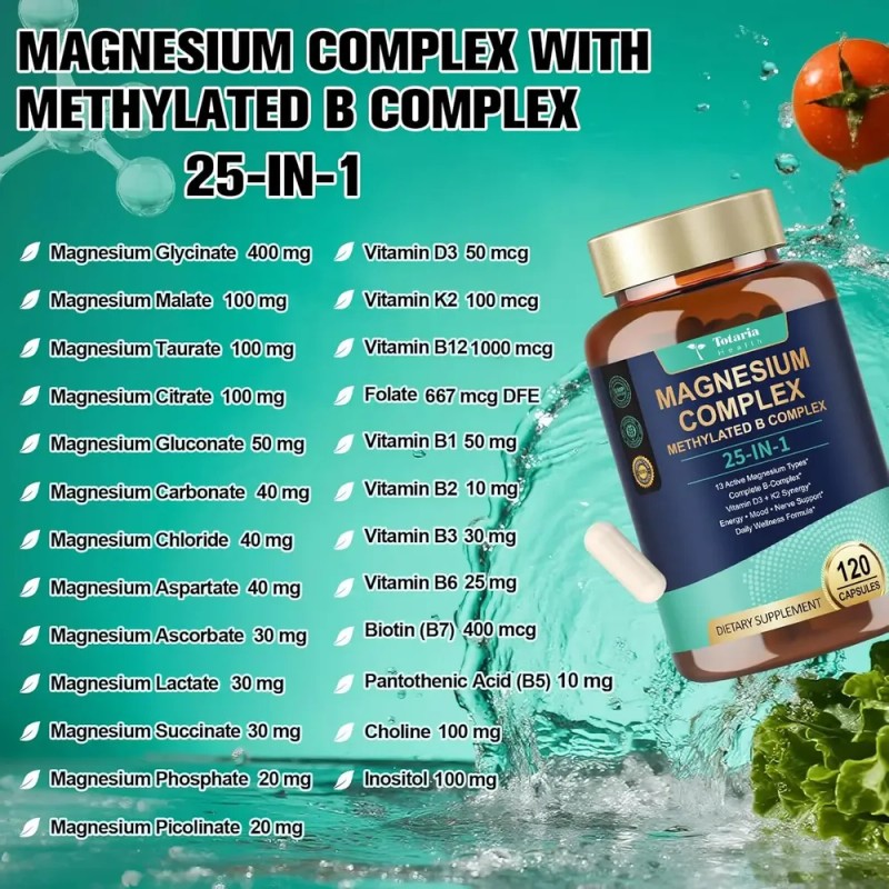 Complejo De Magnesio 25 En 1 Con 120 Caps Totaria