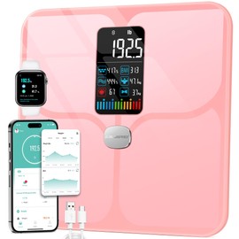 ABLEGRID ABLEGRID Body Fat Scale,Digital Smart Bathroom Scale for Body Weight,Large Color Display Screen,16 Body Composition Metrics BMI,Water Weigh,Heart Rate,Baby Mode,400lb,Rechargeable-Rosegold