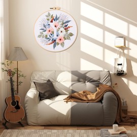 IUHUI Embroidery Kit for Beginners and Adults - 26 Pcs Floral Letters Easy Pattern DIY Hand Stitched Embroidery Set with Hoop (Flower and Grass Letter Y)