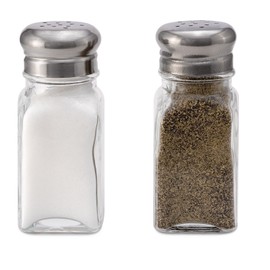 Culinary Depot Glass Salt and Pepper Shakers - Set of 2- Stainless Steel Tops - 2 Ounce