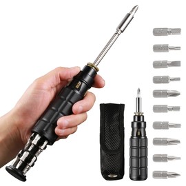Magnetic Ratcheting Screwdriver 10-in-1 Set with 10 Bits (Phillips, Flathead, Torx, Hex) and 1/4 Inch Nut Driver - Compact Multi-bit Tool Kit for Home & Workshop