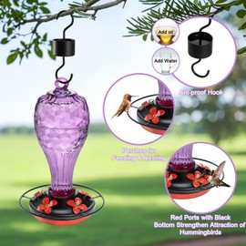 Jarkyfine Hummingbird Feeders for Outdoors Hanging, Hand Blown Glass Hummingbird Feeder with Ant Moat, Shiny Purple Scales Design, Garden Backyard Decor Gifts for Women Mom (Purple)