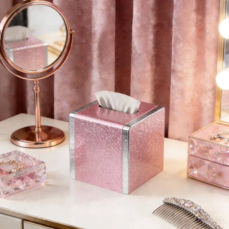 Pink Tissue Box Cover,Tissue Box Holder with Magnetic Bottom, Decorative