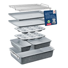 Bakken 8-Piece Stackable Bakeware Set – Ceramic Non-Stick, Oven-Safe Baking Sheets & Pans, PTFE/PFOA/PFOS-Free, Ergonomic Handles, Includes Cooling Rack – Healthy, Non-Toxic Baking Essentials