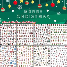 8 Sheets Christmas Nail Art Stickers Decals Cute Snowman Santa's Hat Green Monster Designs Winter Nail Decals 5D Self-Adhesive Nail Stickers DIY Christmas Nail Supplies Nail Art Decoration