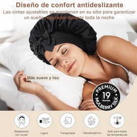 Gorro de Pelo Rizado de Satén, 4PCS Gorro de Seda Rizadores de Raso Suave Noche para Cabello Rizado Doble Capa con Banda Elástica para Ducha y Belleza para Dormir Ajustable