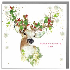 Lola Design - Merry Christmas Dad - Wildlife Christmas Cards - Blank Cards and Envelopes - Stag