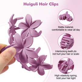 Huiguli 6 Pcs Large Hair Claw Clips, 4.5 Inch Flower Hair Clips, Strong Grip Hair Claw Clips for Thick Fine Hair, Non-Slip Jaw Clips for Women Girls Straight Curly Wavy Hair