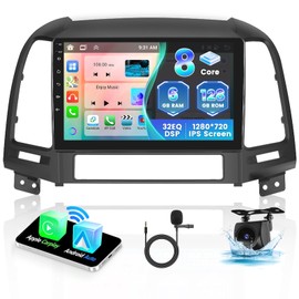 Hikity 6+128GB 8 Core for 2006-2012 Hyundai Santa Fe Upgrate Android Radio with Wireless Carplay, 9'' Touch Screen Stereo Dash Kit, Android Auto/32EQ DSP/Bluetooth 5.0/GPS/WiFi/SWC, Backup Camera