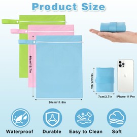 Pack of 3 Wet Bags, 40 x 30 cm, Wet Bag Waterproof Wet Bag with Zip, Reusable Travel Wet Bag with Small Wet Bag, Swimming for Swimsuits/Beach Towels/Nappies (Pink+Blue+Green)