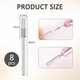 8 PCS Mini Mandrel Nail Bit,3.1 MM 3/32 Inches Nail Drill Bit for Electric Drill File Machine,Suitable for Acrylic Nails Manicure Pedicure Tool,Sanding Bands Compatible