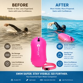 PVC Swim Tow Float Buoy for Open Water – Inflatable Waist Belt Dry Bag for Pool, Rafting & Outdoor Swimming