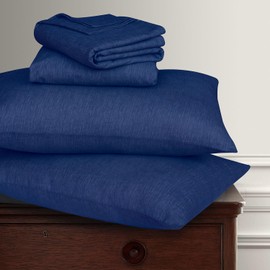 Briarwood Home 100% Cotton Heather Printed Flannel Sheet Set 4 Piece Brushed Turkish Bedding Super Soft, Warm, Cozy, Deep Pocket & Breathable All Season Sheets & Pillow Set(Navy Blue, King)