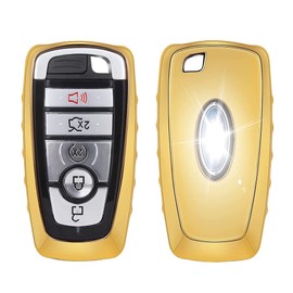 Riloer Key Fob Cover Case Rubber Compatible with Ford Fusion Edge Compatible with Mustang F150 F250 F350 F450 F550 Explorer Expedition Ecosport 2017 2018 2019 Gold