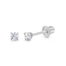 14K White Gold Solitaire Round Lab Diamond Stud Earrings in Secure Screw-backs
