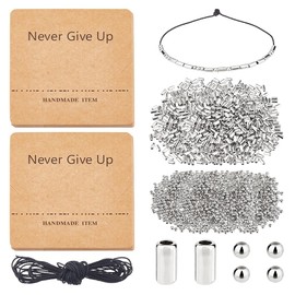 DICOSMETIC DIY Morse Code Bracelet Bead Kit Including 2000Pcs 2 Styles Platinum Plastic Bead Bulk 4.36 Yards Waxed Cotton Cord 14Pcs Bracelet Display Cards Adjustable Braided Bracelets Necklaces Kit