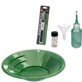 Sluice Monkey 10" Green Gold Pan Panning Kit with 4oz Sniffer Bottle,Funnel & Mo