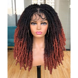 Annivia 20Inch Triangle Knotless Butterfly Locs Braided Wigs for Black Women Full Double Lace Front Box Braided Dreadlock Wigs with Baby Hair Synthetic Lace Front Braided Wig(1B/33/350