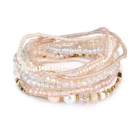 MengPa Beaded Bracelets for Women Trendy Stacks Boho Bead Bracelet Pack Gold Friendship Jewelry Beige 3207D