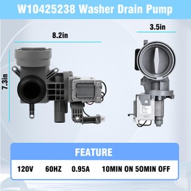 UPGRADED W10425238 W10605427 Washer Drain Pump Fit for Maytag Whirlpool Amana Crosley washing machine. Washing Water Pump Replacement for numbers WP-W10425238 AP6023357 W10799065 PS11754613 W10903216