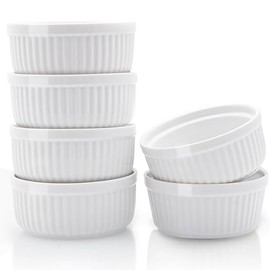 Nuwave Ceramic Ramekins 8 oz, Set of 6, Elegant Classic Style for Baking Souffles, Creme Brulées, Custards, Puddings, 4.3” Wide & 2” Tall, Microwave, Oven & Dishwasher-Safe, Ivory White (6)