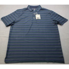 Hickey Freeman Mens Midnight Blue Striped Wicking SS Polo Golf Shirt NWT  M  $94