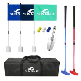 SUN NINJA Beach Golf Set for Low Tide Play, Portable & Easy To Set Up Mini Golf with 2 Adjustable Putters, 3 Cups and Flags, 6 Golf Balls, a Carry Bag & Shovel