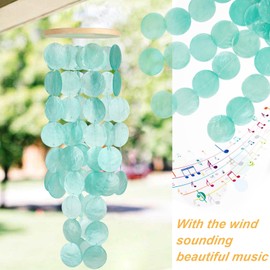 Wind Chimes for Outside - Handcrafted Turquoise Capiz Shells Windchime Coastal Style Decor for Indoor/Outdoors, Garden Decor, Great for Women, Wind Chimes Lovers and More