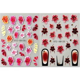 Relief Weicher Kleber Fünfblättrige Blume Nail Sticker Schieber Blüte Strassstein Nagelsticker Blumen 5D Geprägt Nagel Sticker Blumen Tropisch Flower Nagel Stickers Nageldesign Zubehör Nailart
