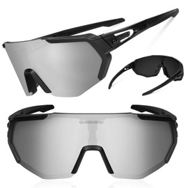 Queshark TR90 Unbreakable Frame Polarised Sports Sunglasses, Cycling Glasses for Men Women with 5 Interchangeable Lenses, for Driving, Fishing, Glof Baseball Running