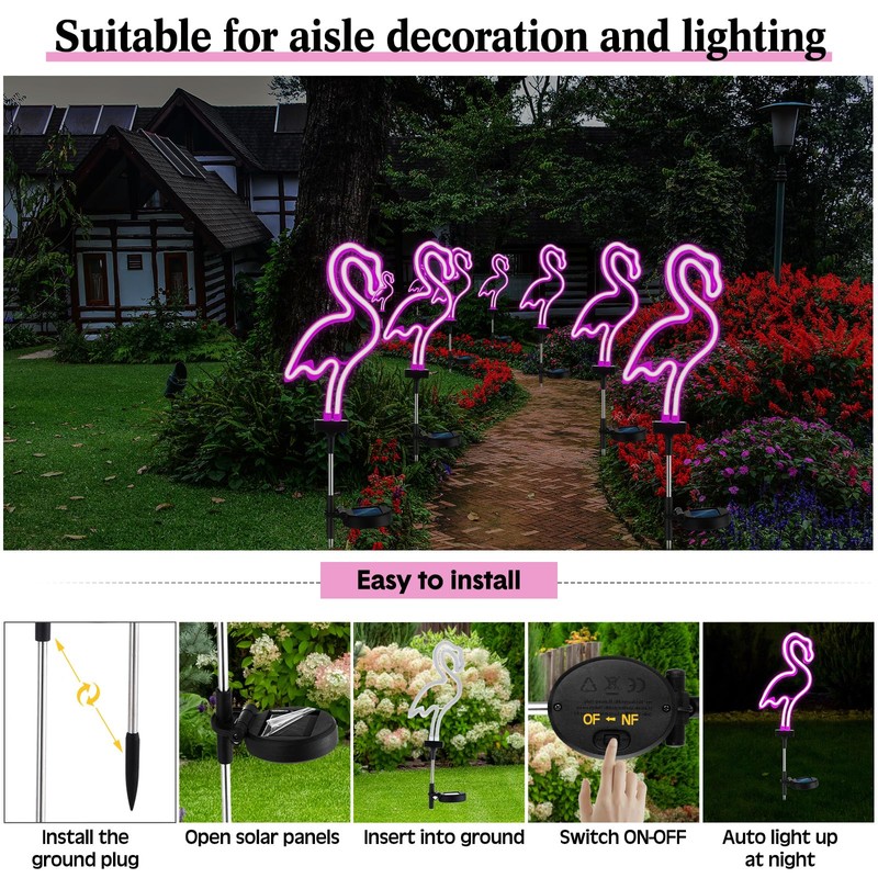 Retisee 6 Pcs Flamingo Solar Stake Lights Pink Flamingo Outdoor