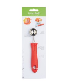 KitchenCraft Melon Baller Fruit Scoop, Soft Grip Easy to Clean Stainless Steel Head Cuts, 17cm (6.7"), Red
