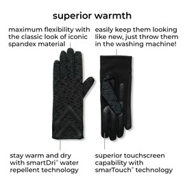 isotoner womens Spandex Touchscreen Cold Weather Gloves With Warm Fleece Lining and Chevron Details, Black Textured - Smartdri, Small-Medium