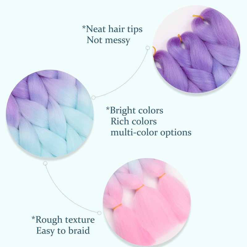 MAYSA Rainbow Braiding Hair Extensions 24inch Color Braiding Hair 3Packs