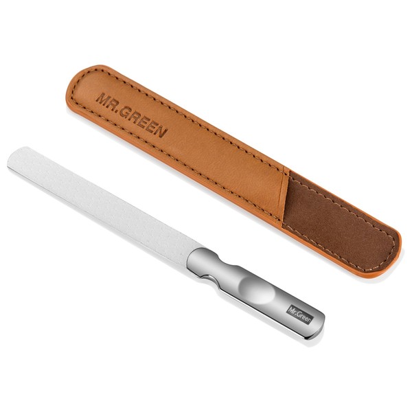 Stainless Steel Nail File with Anti-skid Handle and Leather Case,Double Sided Grits and Superior Quality,Files Nails Easily for Men and Woman,Environmentally friendly