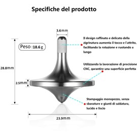 LOQATIDIS Stainless Steel Spinning Top, Premium Exquisite Perfect Balance Well Made Metal Desk EDC Little Toy, Spin Long Time, Easily Exceeds 6 minutes, Great Value (S/Silver)