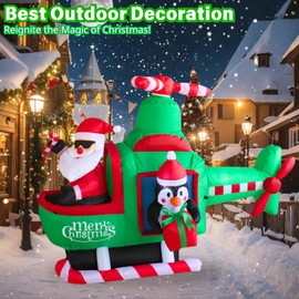 PTS 6.5FT Inflatable Helicopter with Santa Outdoor Decoration, Christmas Blow Up Yard Decorations, Built-in LED Lights Inflatables Xmas Holiday Funny Decor for Indoor Lawn Garden