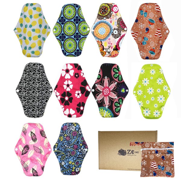 ZCOINS 10PCS Reusable Sanitary Towels Women Hygiene Sanitary Pads for