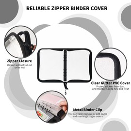 Sticker Organizer Binder, A5 Clear Sticker Book Collecting with 140-Pocket & Zipper, Reusable Sticker Album for Sticker Storage Display (Black)