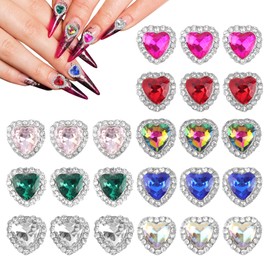 24 Pieces Heart Nail Rhinestone, 3D Hearts Nail Charms Metal Alloy Nail Art Rhinestone Hearts Shape Flat-Back Nail Diamonds Crystal Nail Gems Nail Jewelry for Women DIY Valentines Day Nail Art Decor