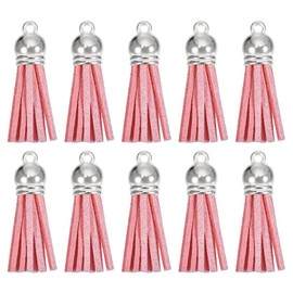sourcing map 30Pcs 1.5 Inch Leather Tassels Keychain Charm with Silver Cap for Pendant Bracelet Jewelry Making DIY Craft Decoration, Pink