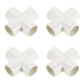 sourcing map 1/2" PVC Fittings, 4 Pcs 4 Way Elbow Connector Elbow PVC Furniture Fittings Corner Fitting for Water Supplies PVC Furniture DIY Shelf Greenhouse Tent Connection, White